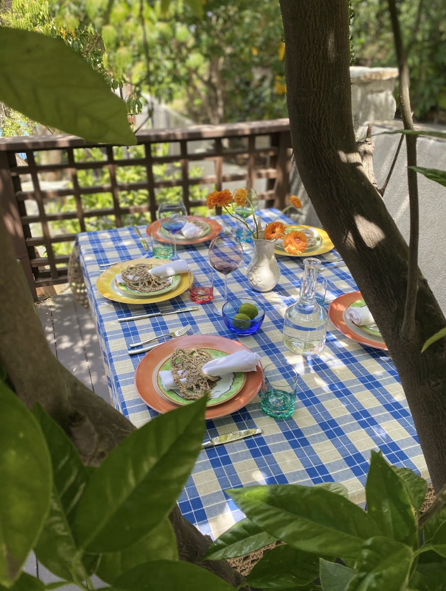 Gingham Tablecloth - Square Mediterranean Blue — AMBER SAKAI